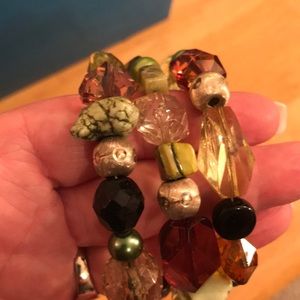 Brown and green fall colors wrap bracelet, handmade